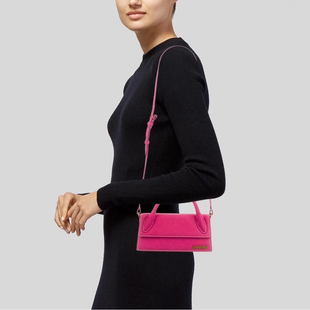 Jacquemus Le Chiquito Long Nubuck Cross Body Purse Handbag in Pink
